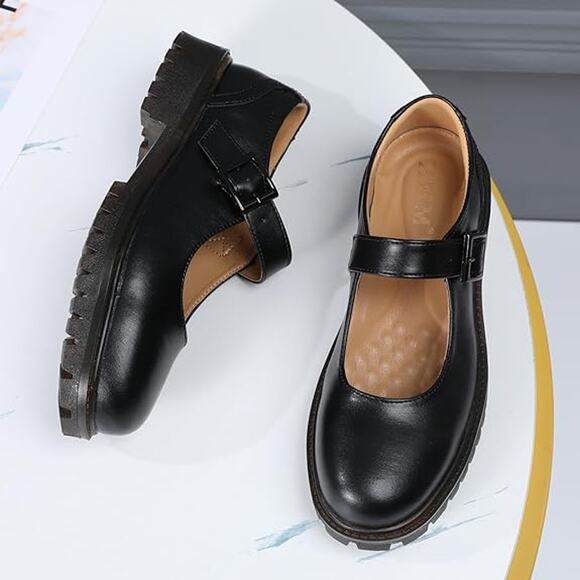 New XMM Womens Size 9 Black Faux Leather Platform Mary Jane Buckle Strap Shoes - Picture 3 of 6